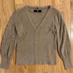 R&P Rino & Pelle V Neck Cardigan Sweater Button Up Tan Fuzzy Super Soft Sz M